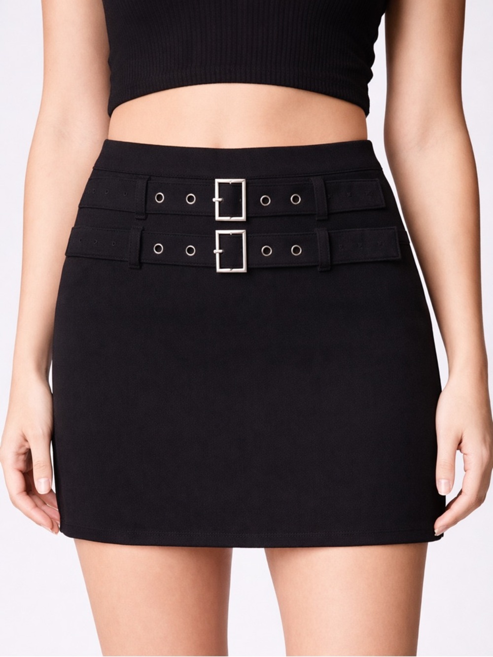 NEW Vintage LF Carmar Denim Double Belted Skirt